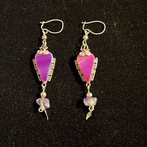 Vintage 90’s Pink Agate and Amethyst and Silver handmade earrings